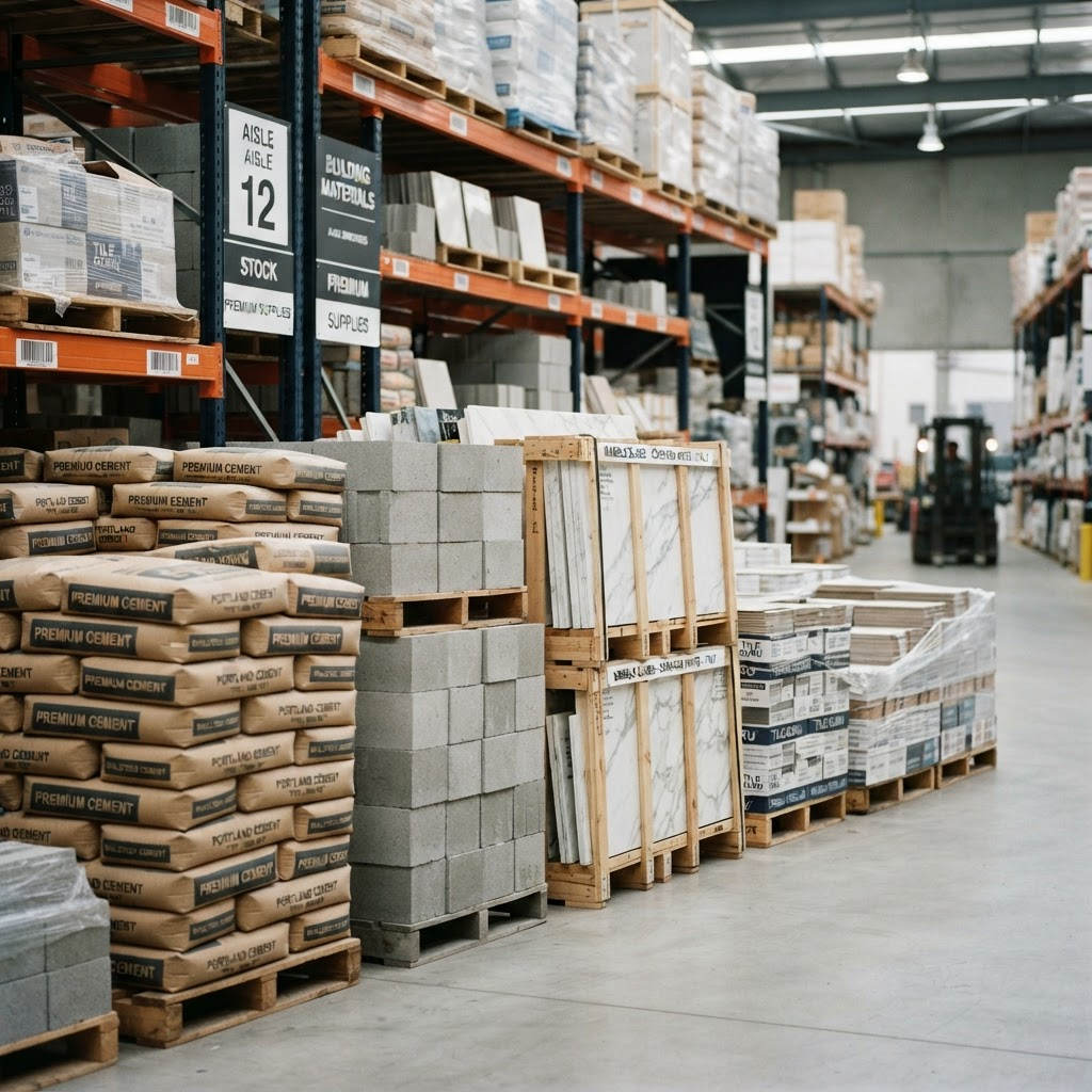 Organized warehouse of premium building materials